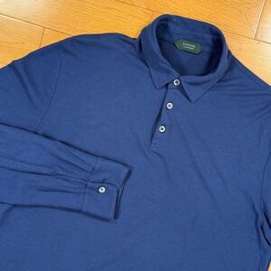 Zanone IceCotton Long Sleeve Polo Shirt Navy Blue Size 54 IT Made in Italy